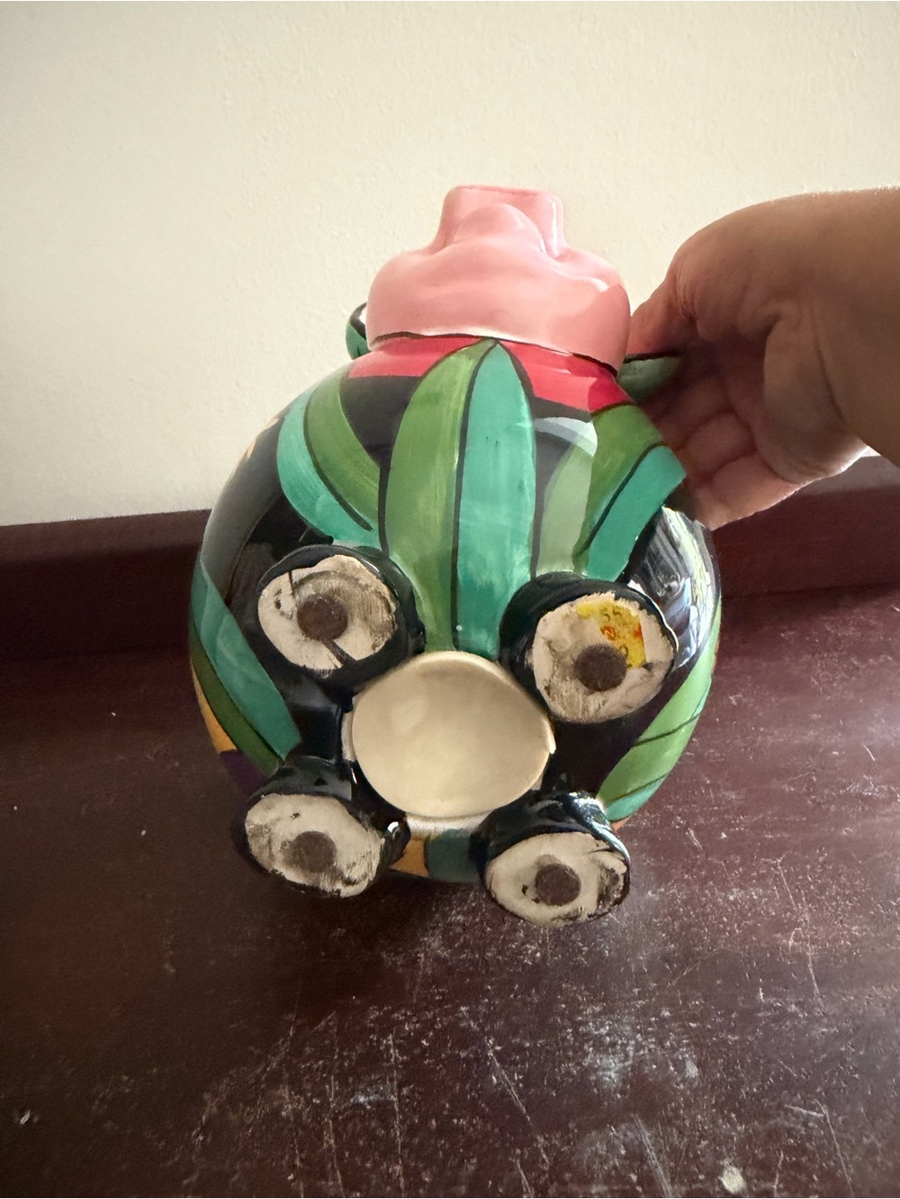 Hand-Painted Pink Piggy Bank with Floral Accents - Picture 9 of 10